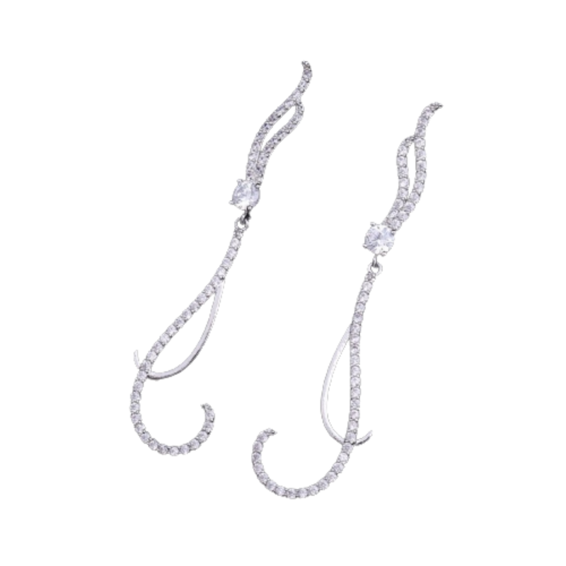 CZ Long Sterling Silver Thin Dangle Earrings