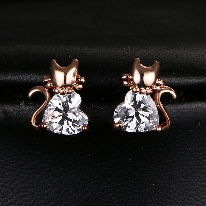 Rose gold cat earrings shop