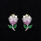 Delicate Multicolor CZ Paved Tulip Flower Stud Earrings