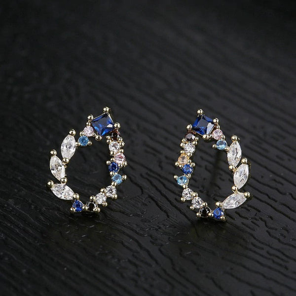 Delicate Blue CZ Water Drop Sterling Silver Stud Earrings