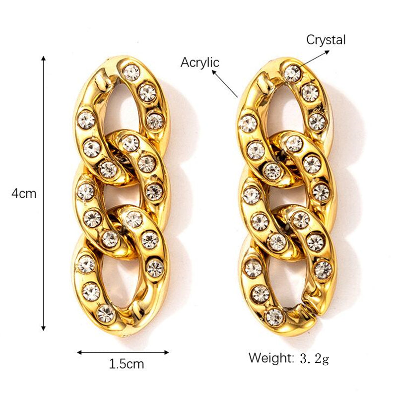 Korea Bright Gold Color Exaggerated Acrylic Chain Drop Earrings