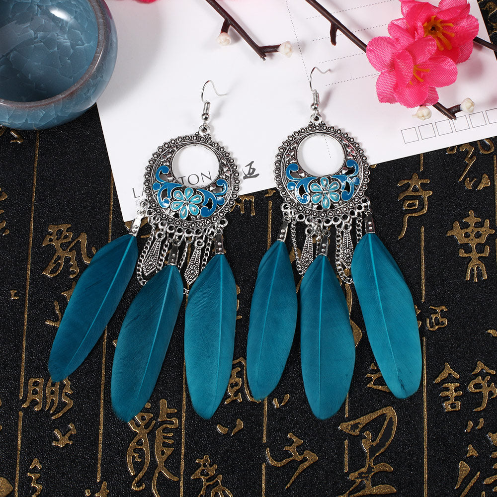 Enamel based Long Feather Drop Earrings Colors