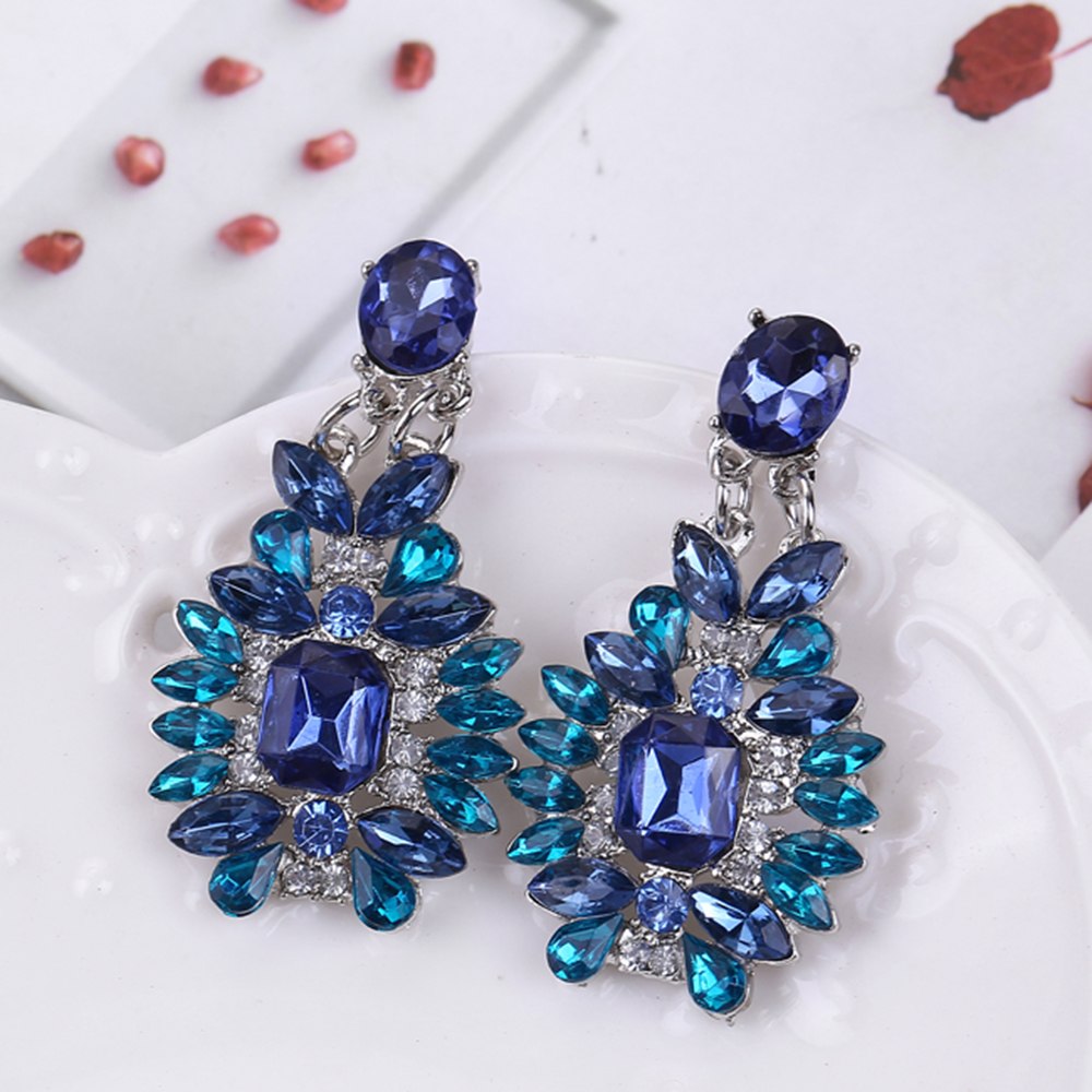 Rhinestone Bright Blue Earrings Blue Stud Earrings Large Studs Rhinestone Earrings  Bridal Earrings, image size:1000x1000