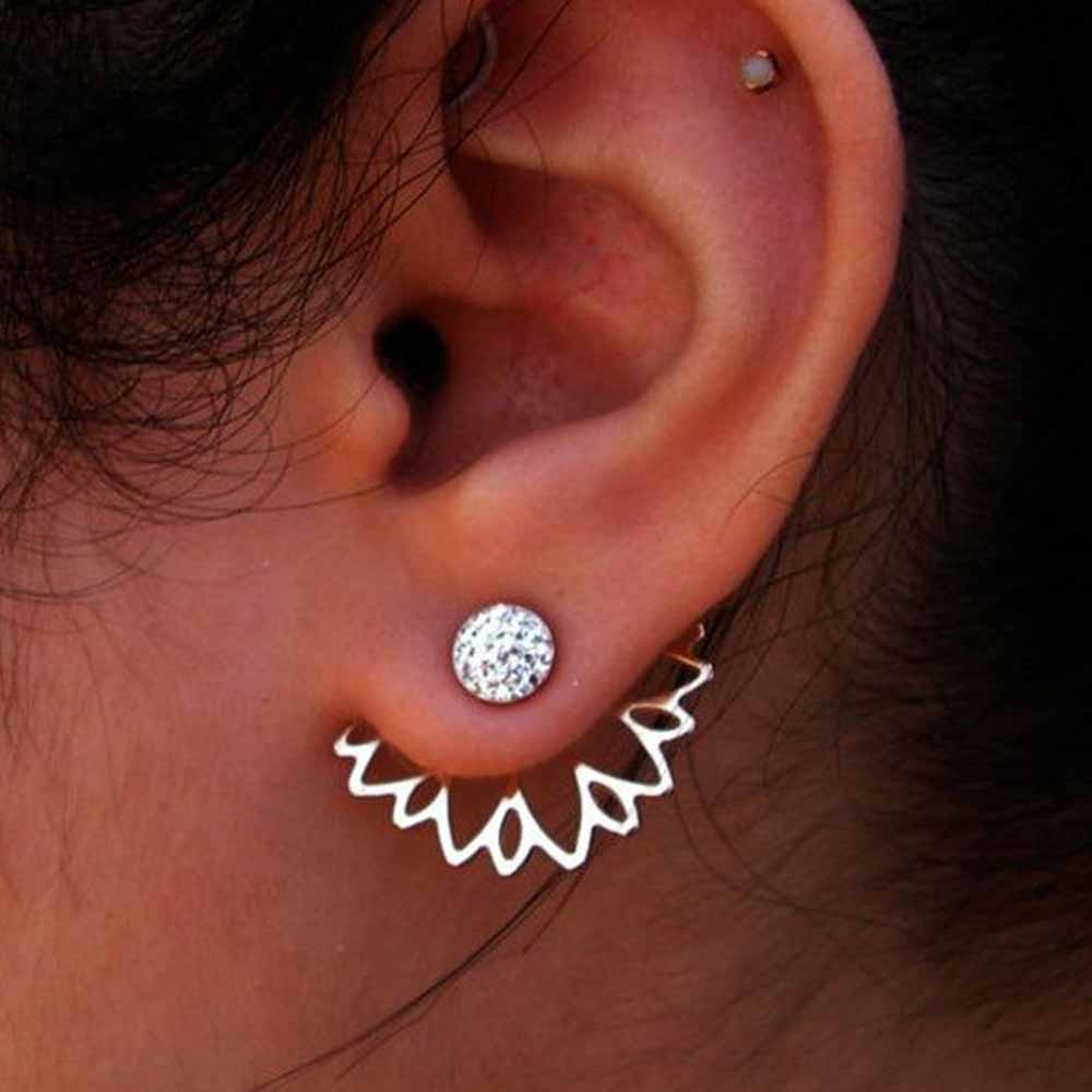 Lotus Ear Jacket Stud Earring 2 Styles Silver Gold