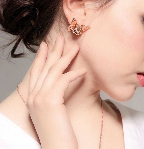 Rose gold sales butterfly earrings