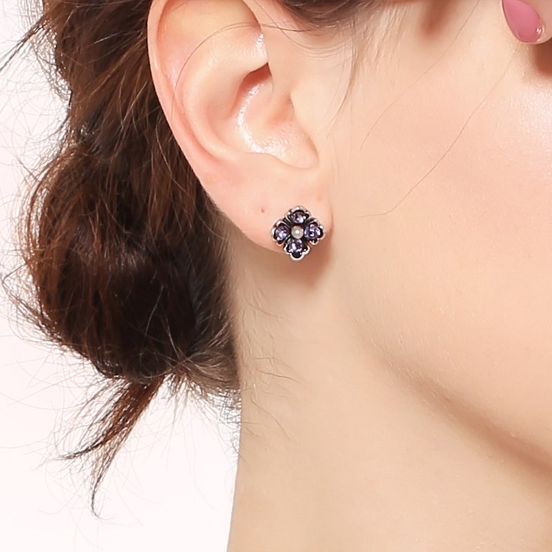 Purple Crystal Flower Stud Earrings Neshe Fashion Jewelry