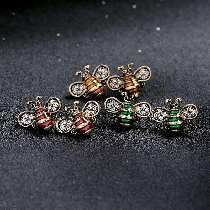 Enamel Vintage Small Bee Stud Earrings 3 Colors