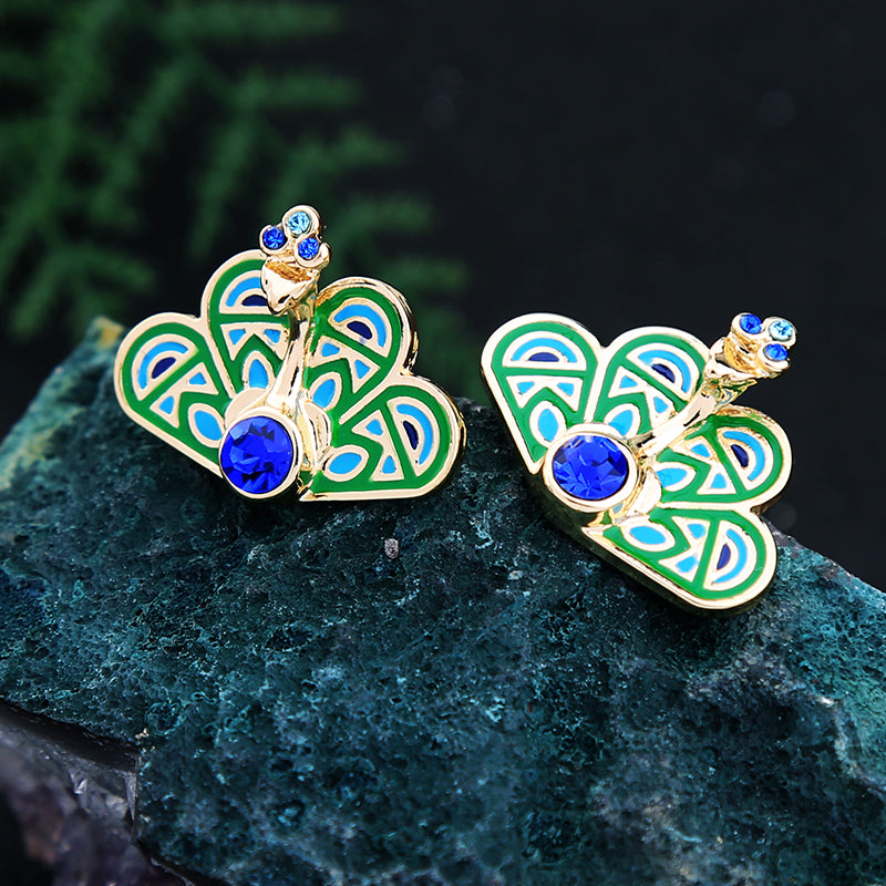 Green Peacock Enamel Ethnic Stud Earrings Neshe Fashion Jewelry