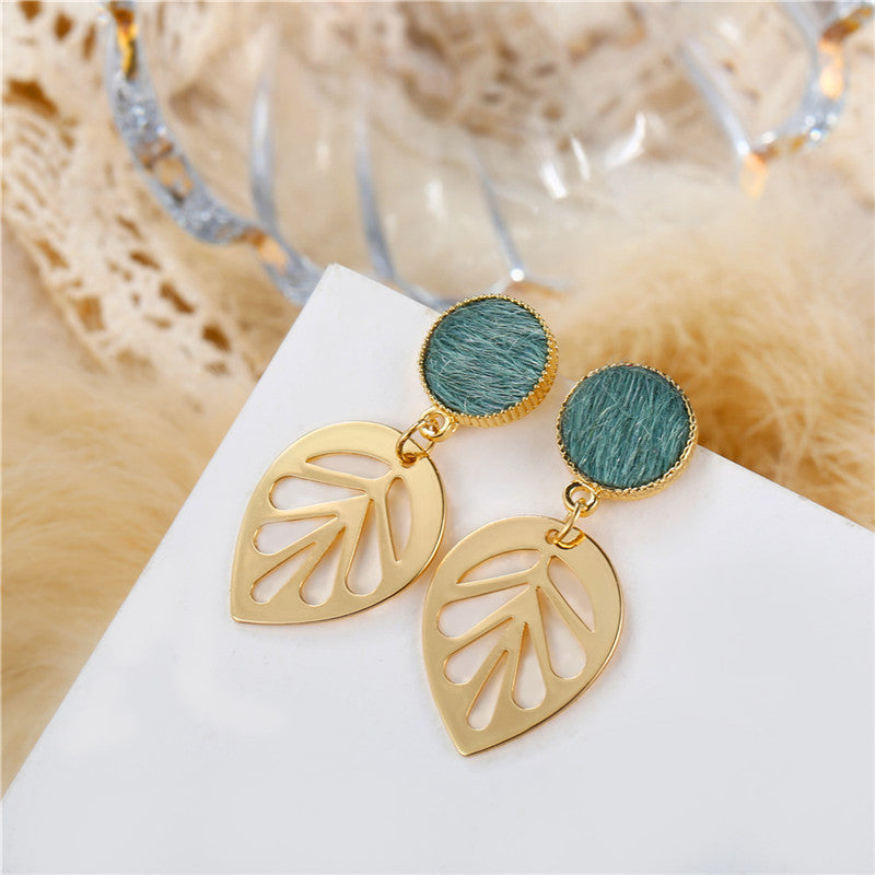 Golden Leaf Shaped Party Earring Neshe Fashion Jewelry