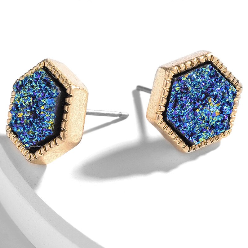 Hexagon Geometric Rock Style Stud Earrings 4 Colors Neshe Fashion Jewelry