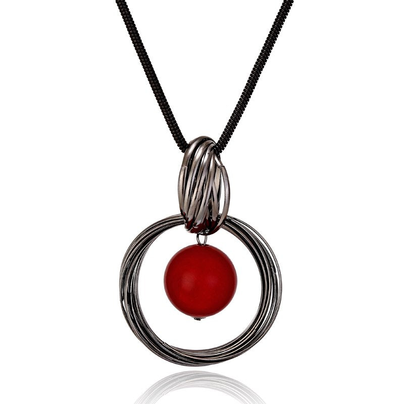 Statement Necklace Large Red Pendant Necklace Simulated Red Pearl