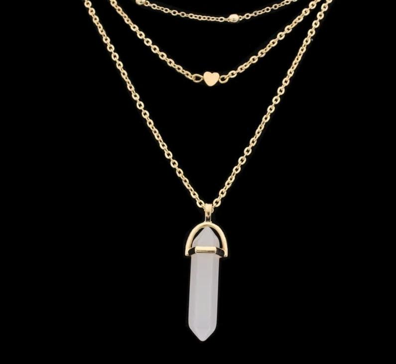 Susenstone women multilayer irregular crystal best sale opals pendant necklace choker chain