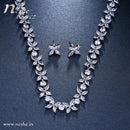 CZ Flowers Silver Choker Necklace Jewelry Set