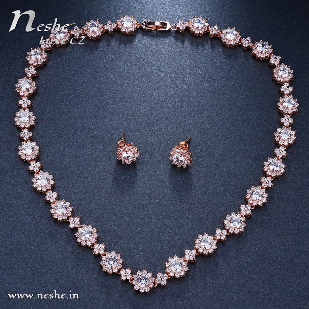 10 Flower C/Z Stone Necklace and Earrings Set