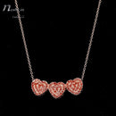 Red CZ Heart Shape Pave Crystals Rose Gold Chain Necklace