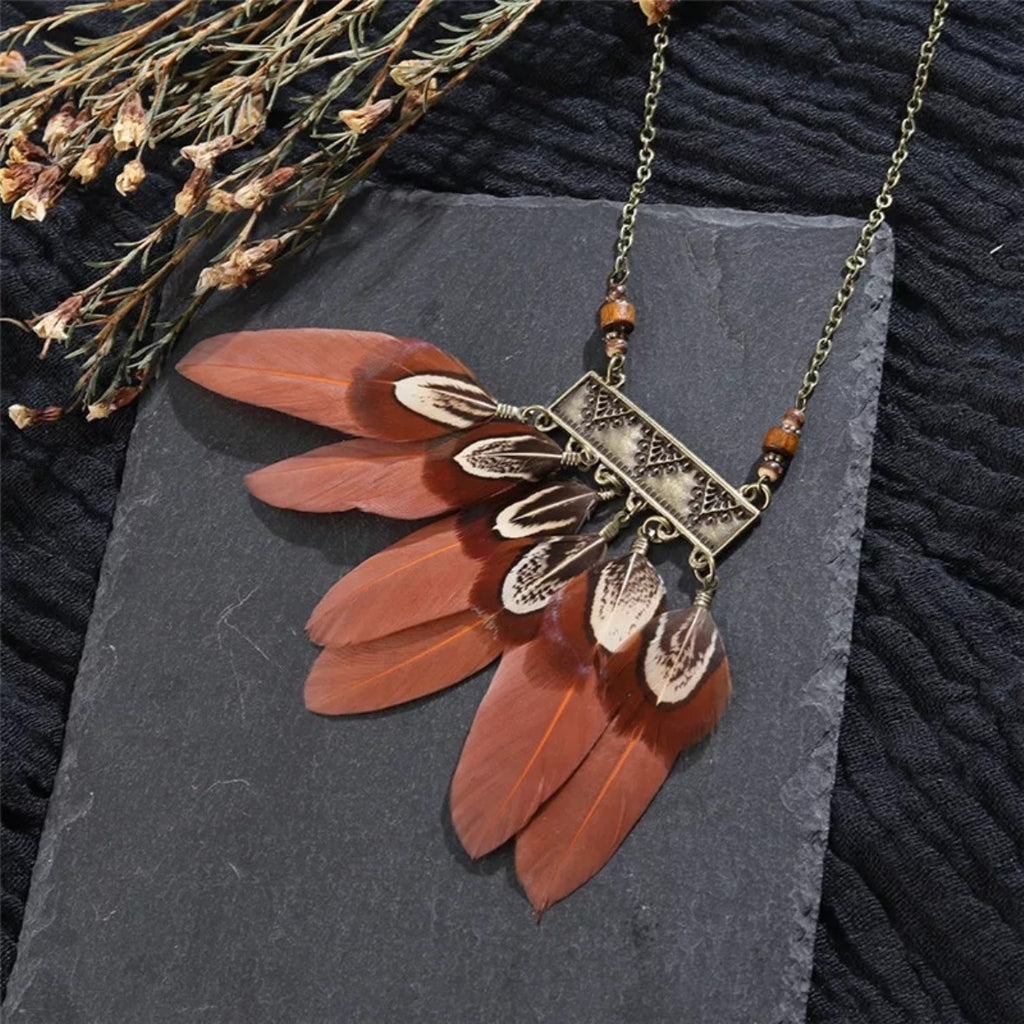 アクセサリー Japanese Leather Stone Feather Necklace Japanese