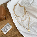 Three 3 Layers Coin Pendant Golden Chain Necklace