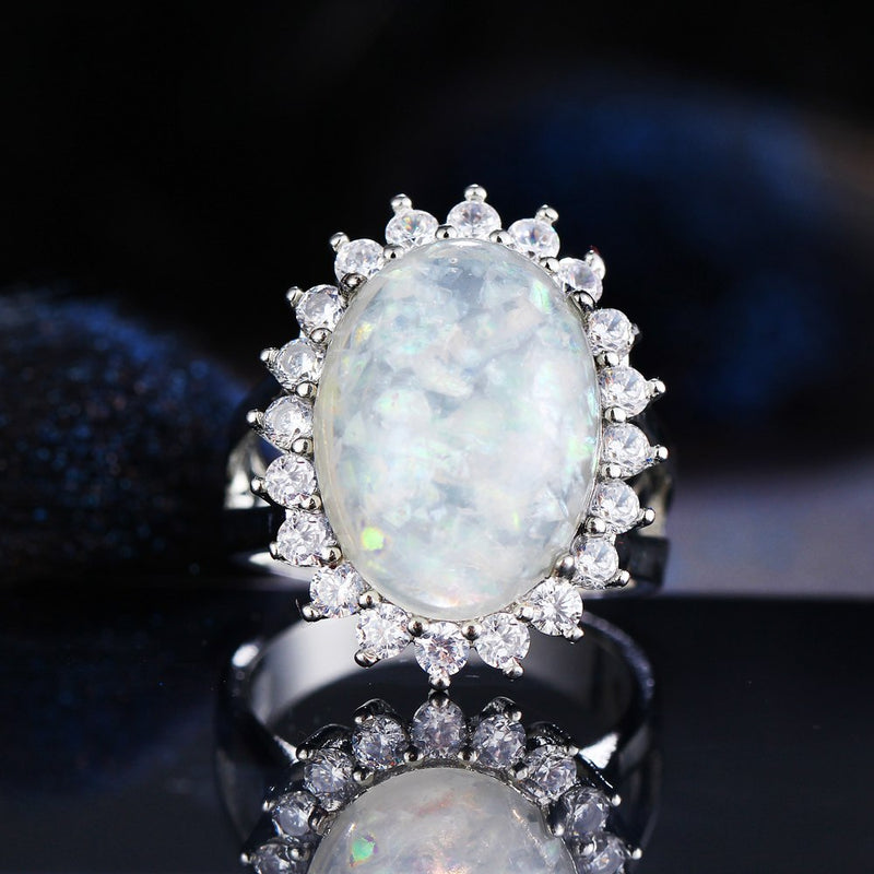 Natural Opal Stone Crystal Silver Color Stylish Ring - [neshe.in]