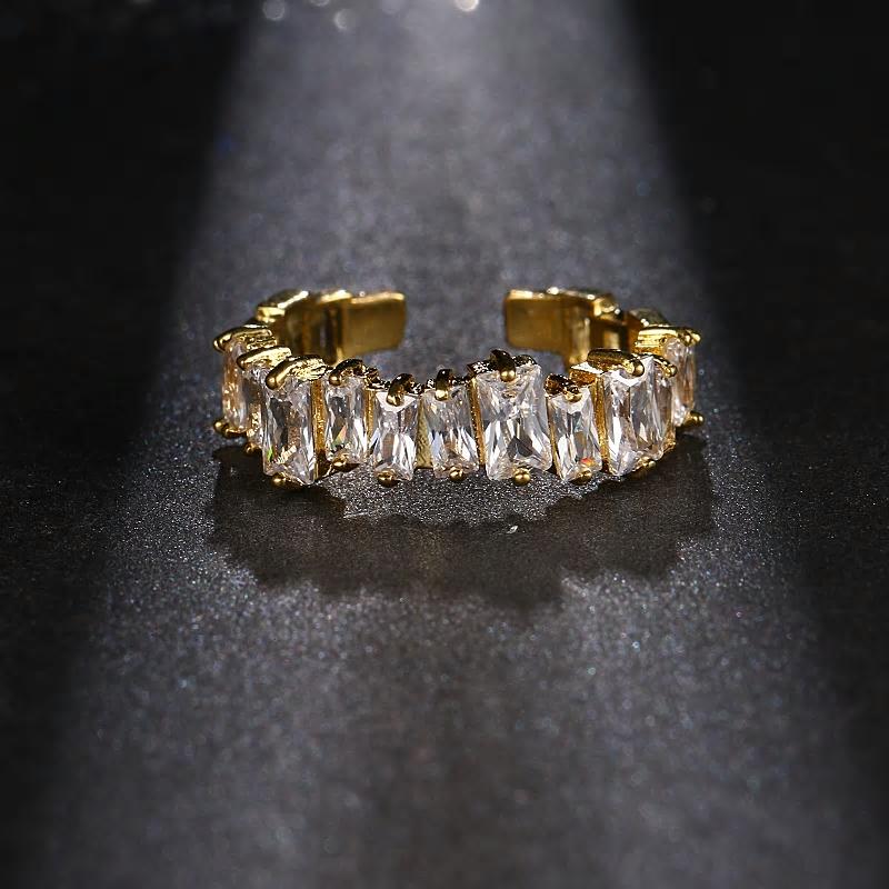Cz Stone Pavement Abstract Shaped Golden Open - Ring - [neshe.in]