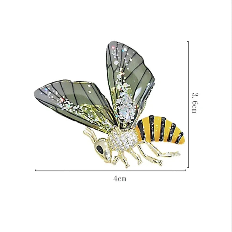 Cute Bee Brooch with glass crystal wings-2