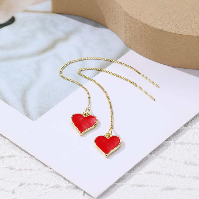 Thread Drop Enamel Red Heart Earring