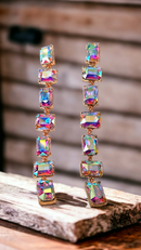 Shining Geometric Glass Crystals Long Dangle Drop Earrings