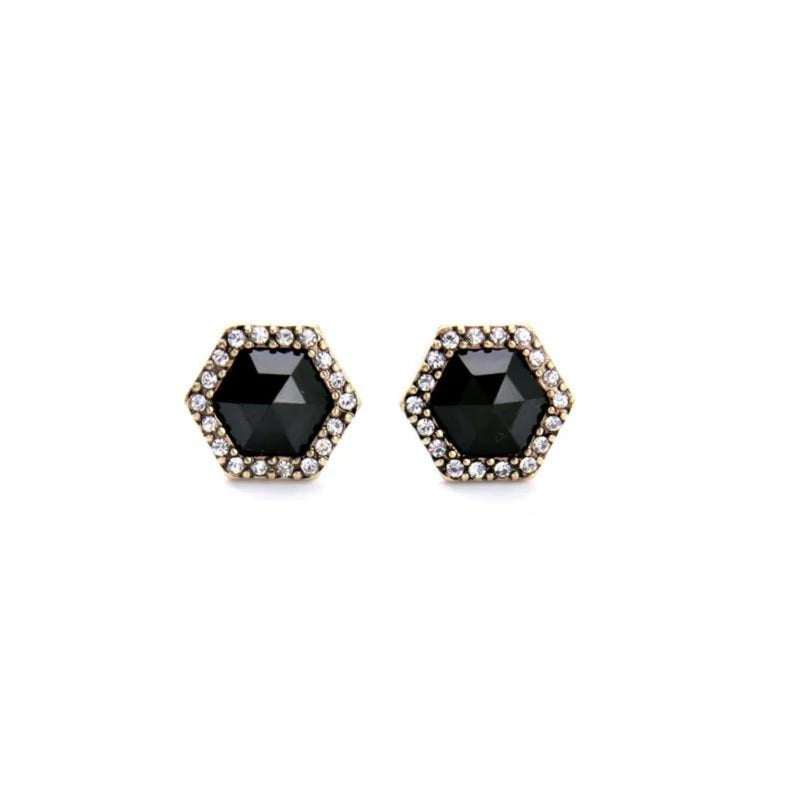 6mm Princess-Cut Black Crystal Stud Earrings in 10K Gold | Banter