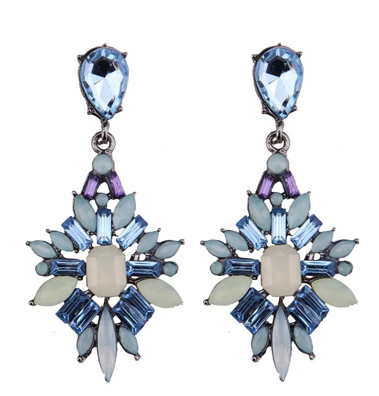Elegant Crystal Gem Stone Resin Drop Earrings - 2 Colors