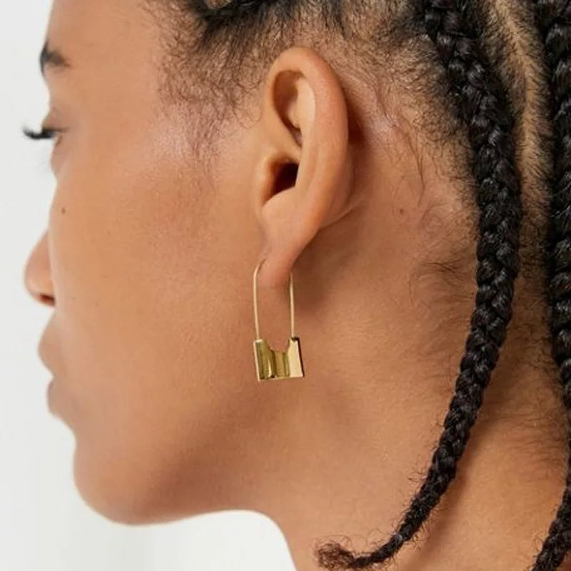 Trendy Golden Lock Style Drop Earrings