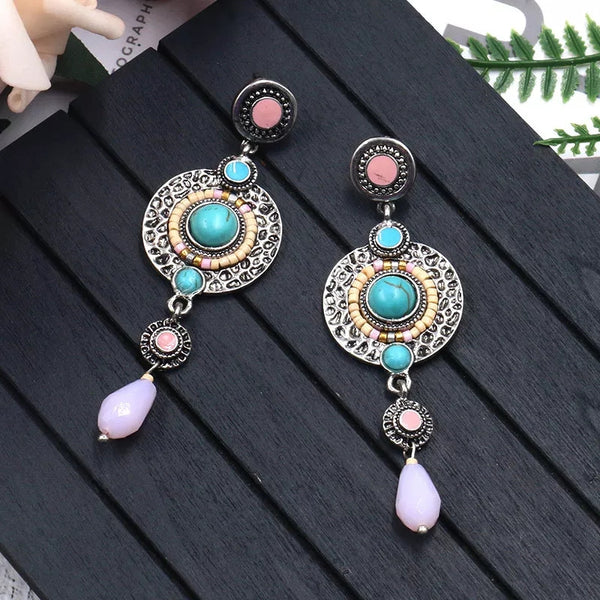 Vintage Pink Stone Drop Dangle Earring