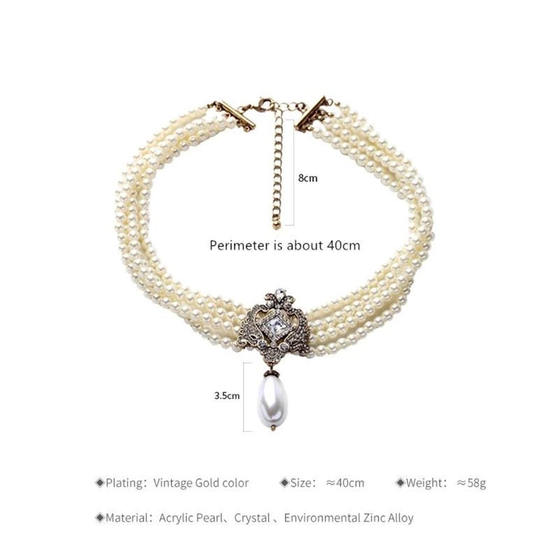 Crystal Flower Pearl Layers Collar Statement Necklace & Earring Set