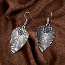 Antique Silver Leaf Shaped Ethnic Drop Earring