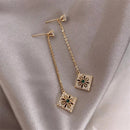 Green Paved CZ Crystal Sterling Silver Long Drop Party Earrings