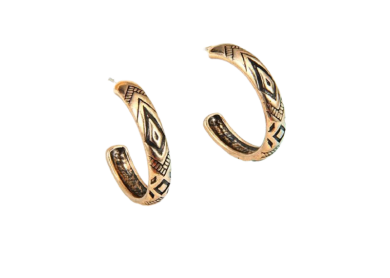 Retro Tibetan Antique Vintage Carved Hoop Earrings - 2 Colors