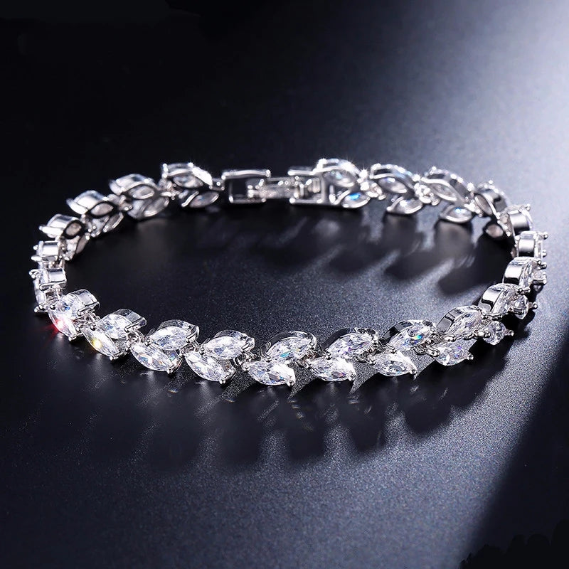 Elegant AAA CZ Crystal Leaves Bracelet - 2 Colors - [neshe.in]
