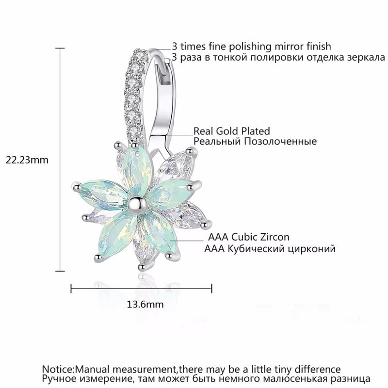 CZ Zircon Double Flower Shaped Hoop Earrings