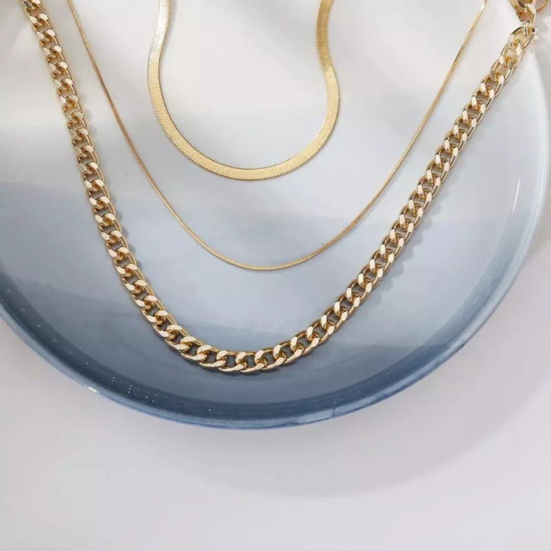 Three Layers Golden Snake Choker Chains Necklace