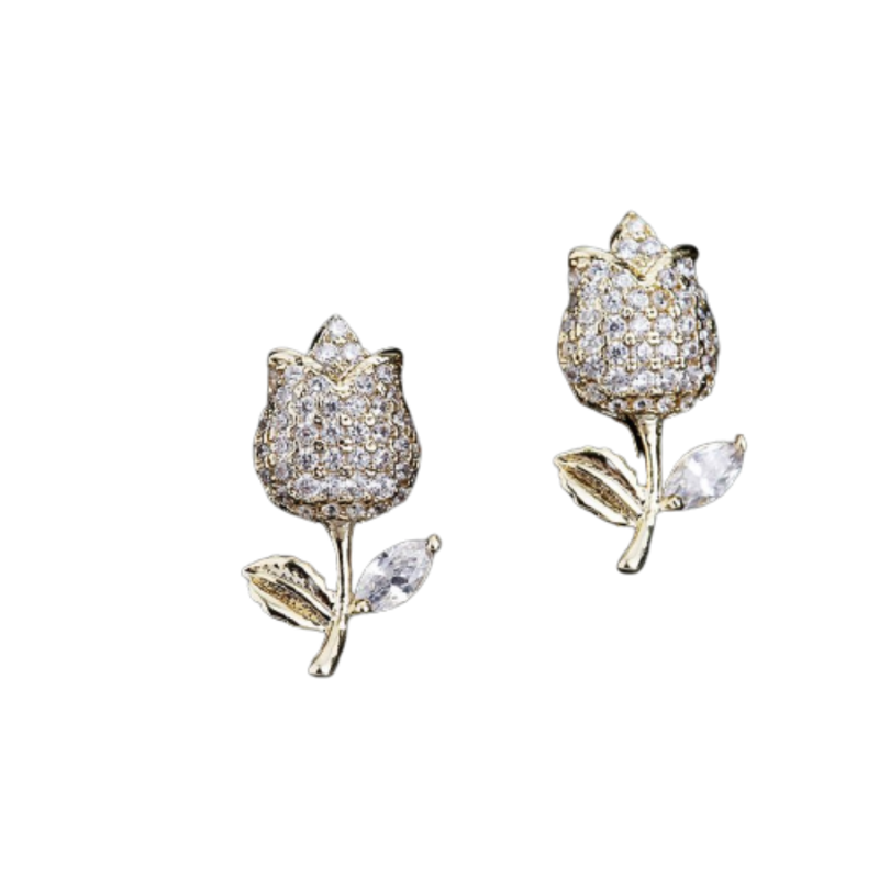 Delicate Micro CZ Crystal Paved Tulip Flower Stud Earrings