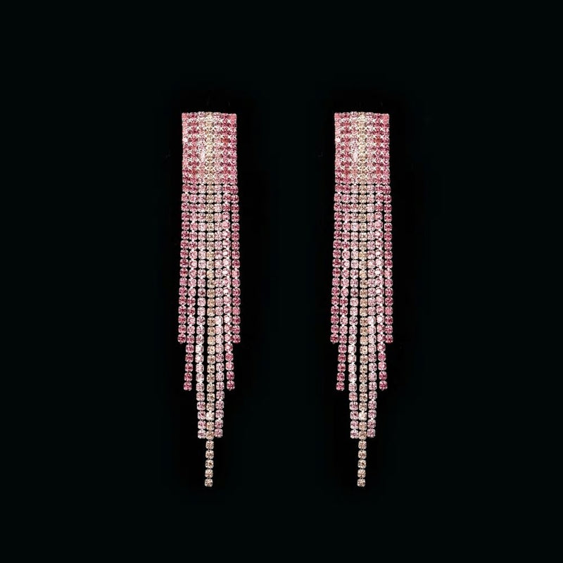 Crystal Rhinestone Long Tassel Party Earrings - 5 Styles