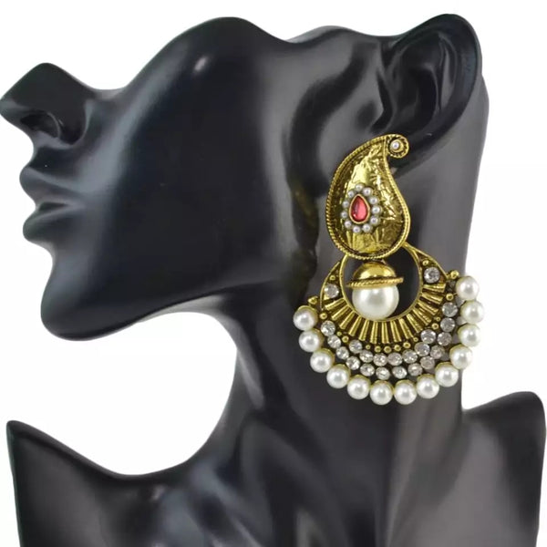Antique Golden Indian Style Pearls Drop Jhumka Earring