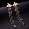 Pink Crystal Insect Bee Tassel Dangle Long Earring - [neshe.in]
