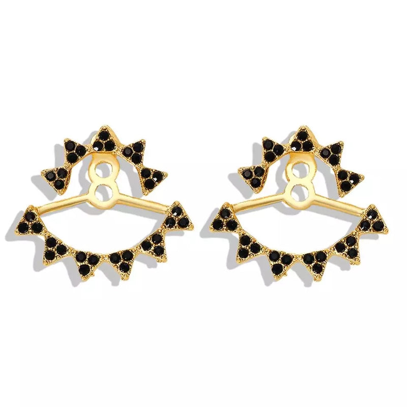 Stylish Golden Black and Clear Crystals Ear Jacket Earring