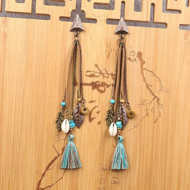 Bohemian Ethnic Handmade Long Tassel Dangle Drop Earrings