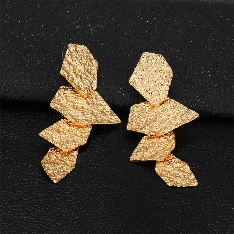 Irregular Geometric Shape Fold Design Drop Earrings - 2 Colors - [neshe.in]