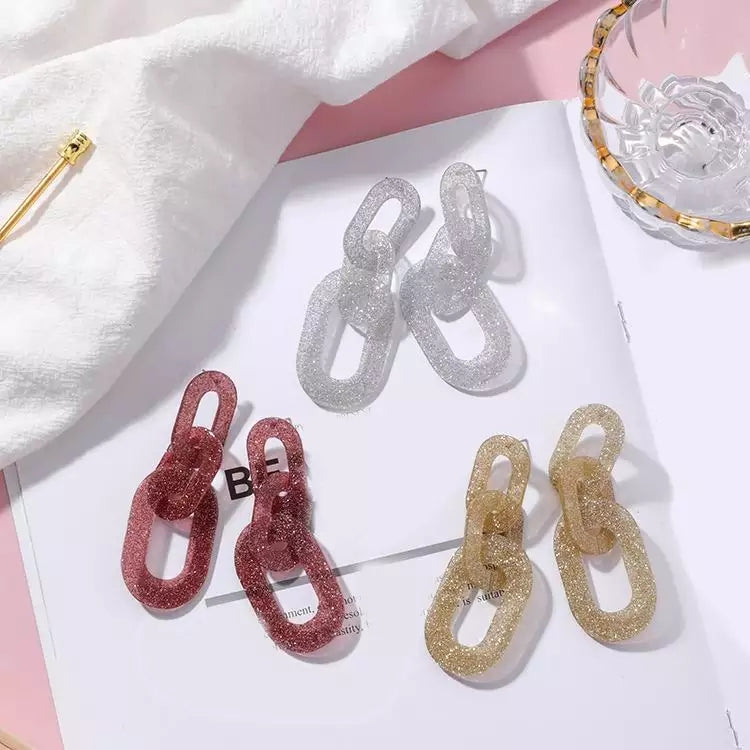 Linked Chain Shimmery Acrylic Party Styled Earrings - 3 Colors