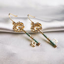 Delicate Crystal Enamel Hollowed Key Drop Earrings