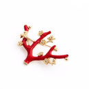 Exquisite Crystal Flowers on a Branch Red Enamel Brooch - [neshe.in]