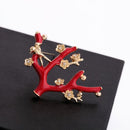 Exquisite Crystal Flowers on a Branch Red Enamel Brooch - [neshe.in]