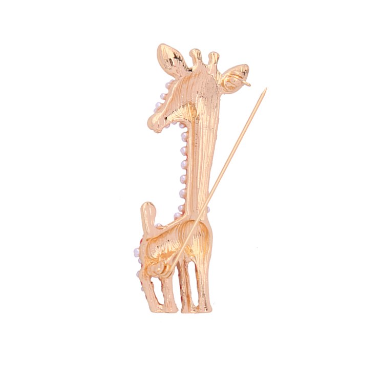 Cute Enamel Pearl Studded Giraffe Pin Brooch - [neshe.in]