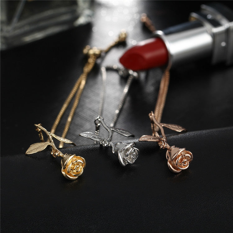 Rose Flower Charm Adjustable Heart Bracelet  2 Color For V day - [neshe.in]